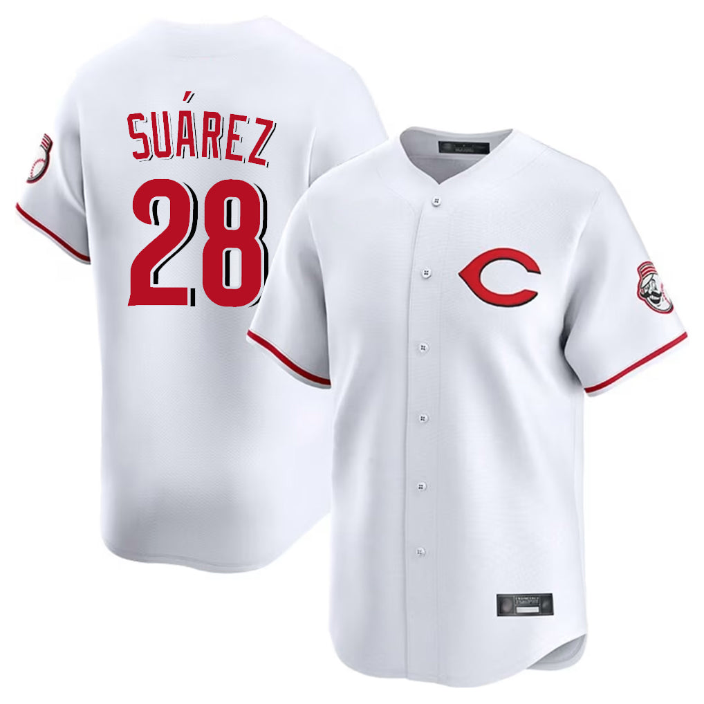C.Reds #28 Eugenio Su¨¢rez Player White Limited Home Edoa Stitched Jerseys