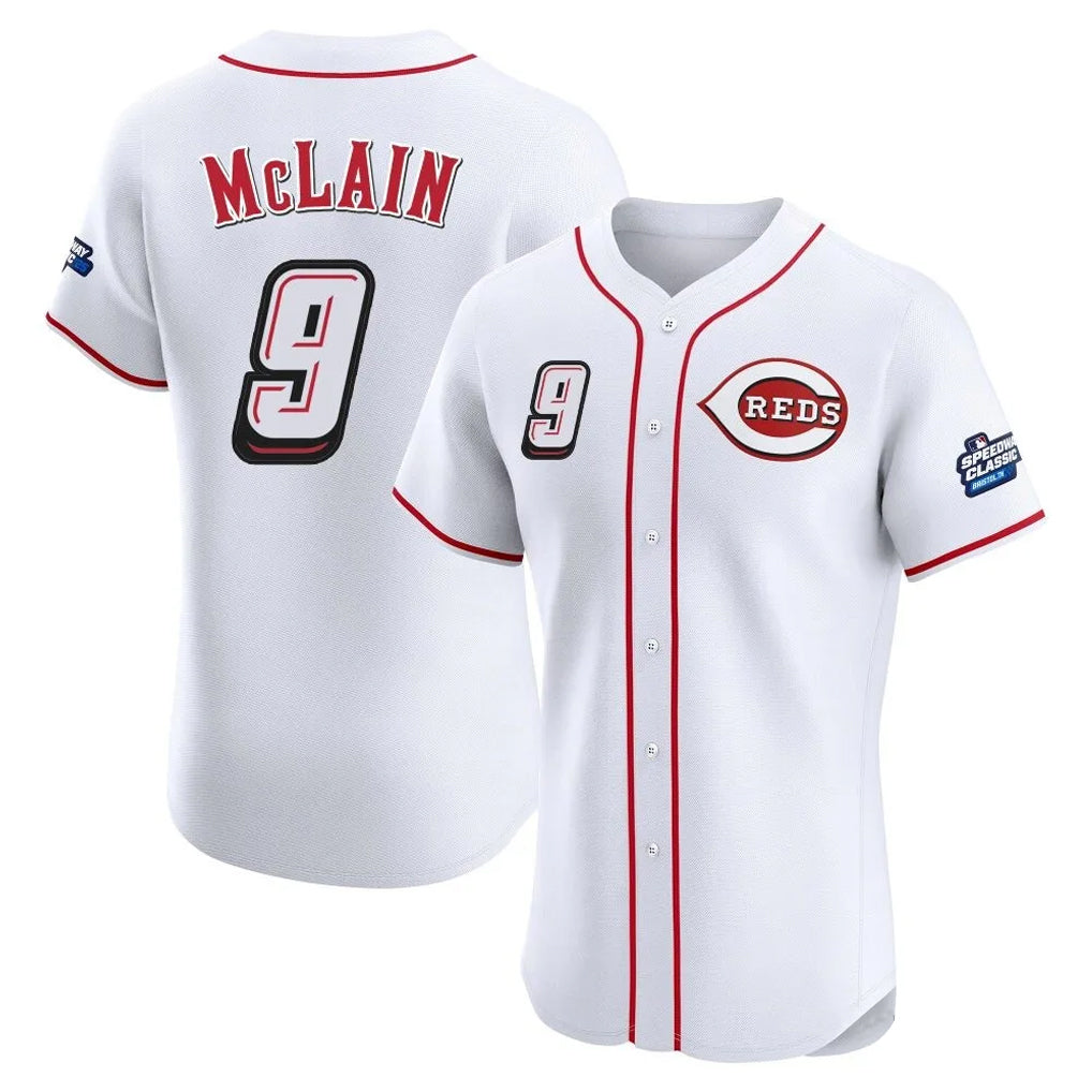 C.Reds #9 Matt McLain Player White Speedway Classic Limited Elite Home Edoa Stitched Jerseys