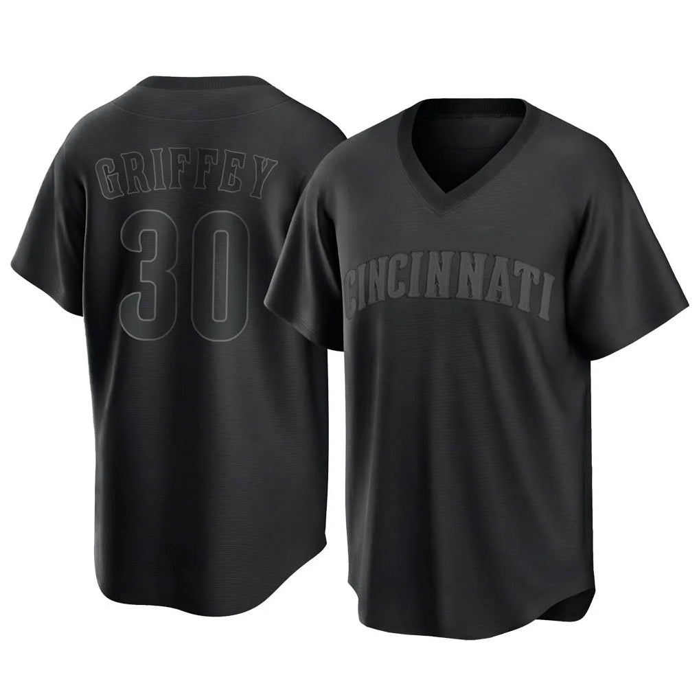 C.Reds #30 Ken Griffey Player Black T-shirt Game Home Edoa Stitched Jerseys
