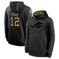 B.Bills #12 Jim Kelly Player Black Salute to Service Hoodies Hame Edoa Stitched Jerseys