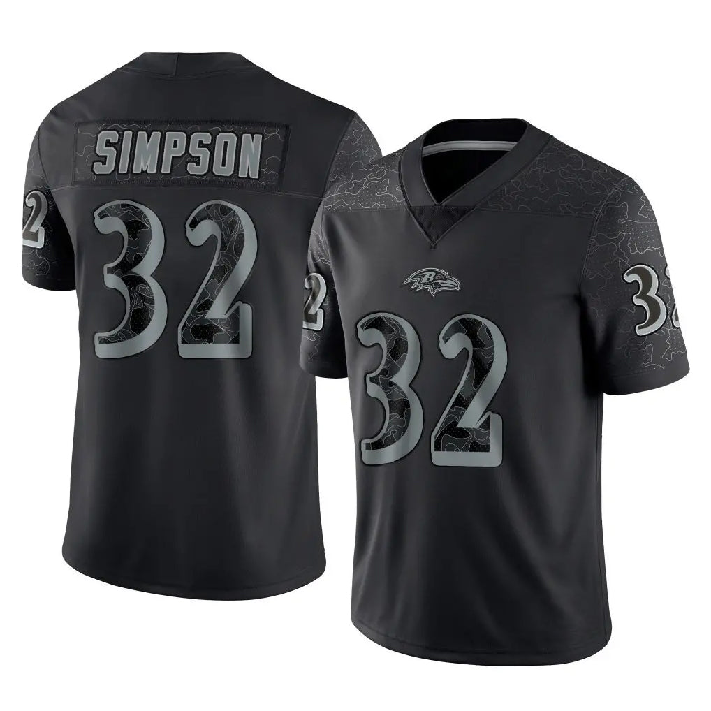 B.Ravens #32 Trenton Simpson Player Black REFLECTIVE Limited Edoa Stitched Jerseys