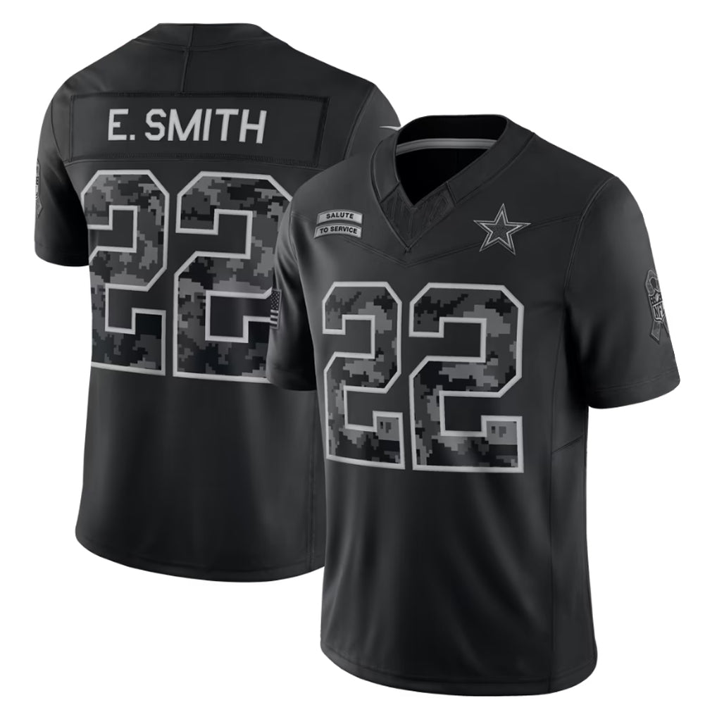D.Cowboys #22 Emmitt Smith Player Black Limited 2026 Salute to Service Home Game Edoa Stitched Jerseys