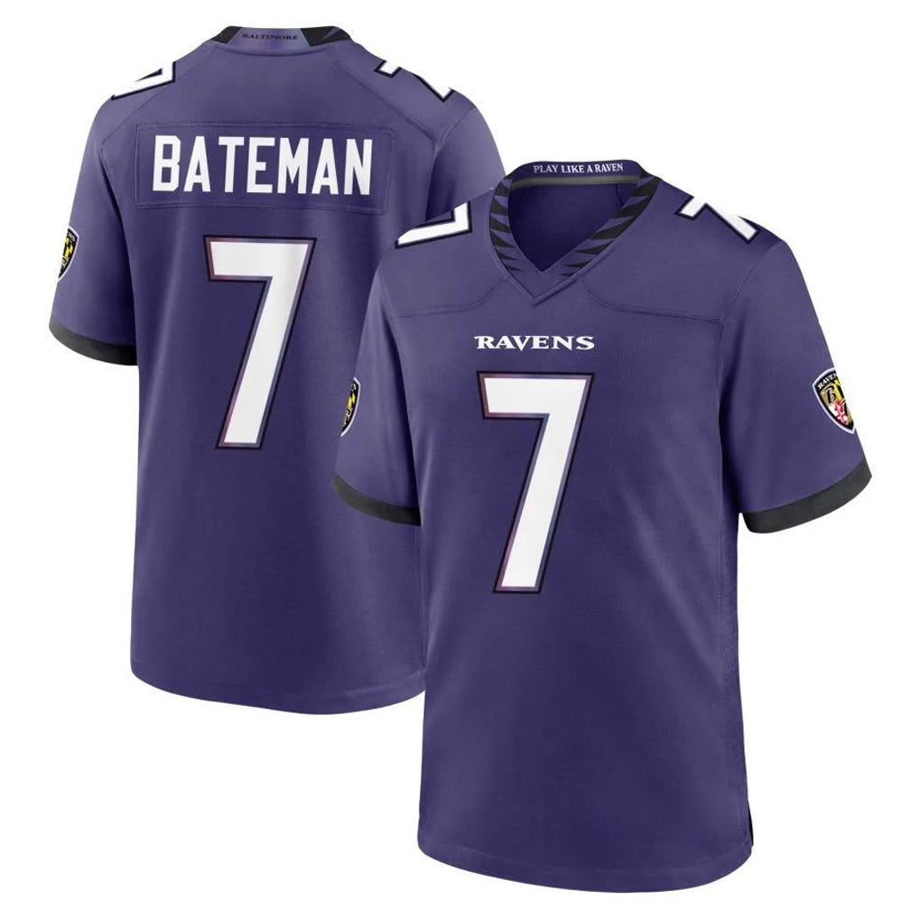 B.Ravens #7 Rashod Bateman Player Purple Limited Home Game Edoa Stitched Jerseys