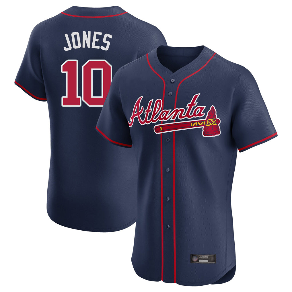 A.Braves #10 Chipper Jones Player Navy Limited Elite Home Game Edoa Stitched Jerseys