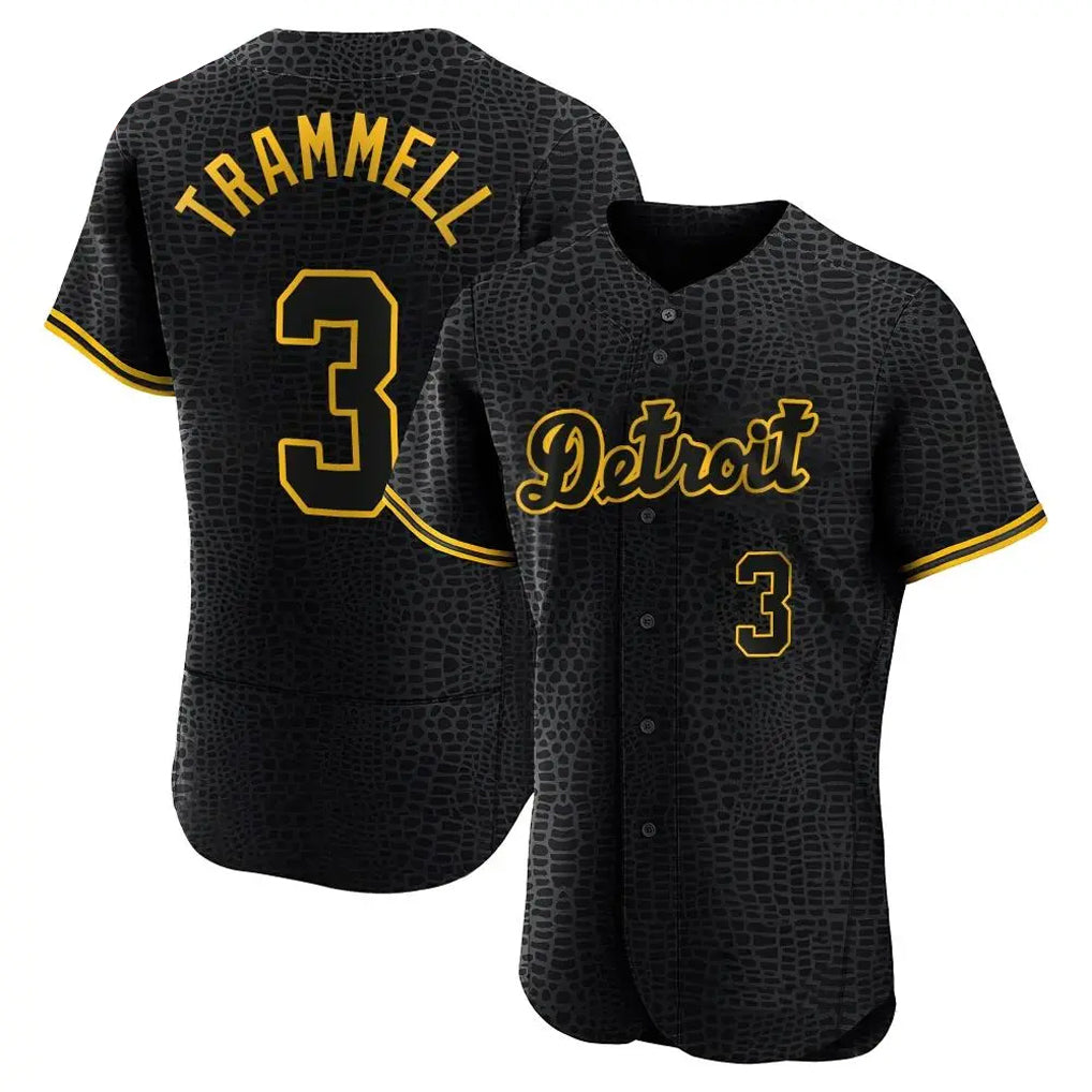 D.Tigers #3 Alan Trammell Player Black Snake Skin City Limited Elite Home Edoa Stitched Jerseys