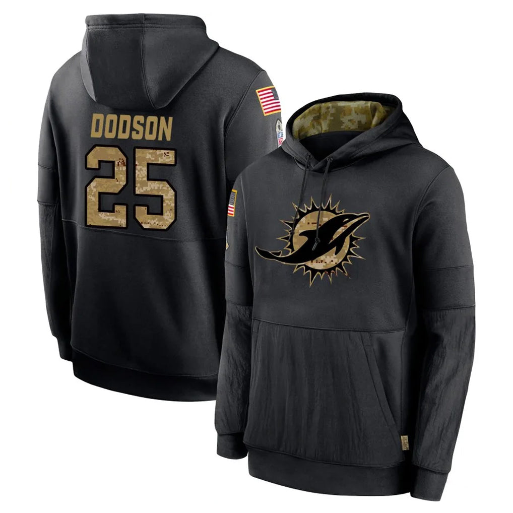 M.Dolphins #25 Tyrel Dodson Player Black Salute to Service Hoodies Limited Game Edoa Stitched Jerseys