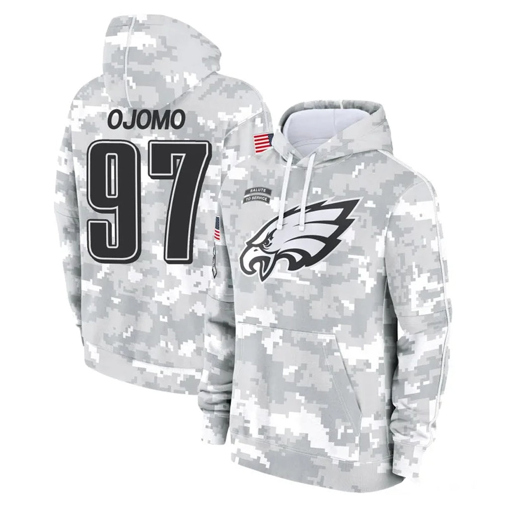 P.Eagles #97 Moro Ojomo Player Arctic Camo Salute to Service Pullover Hoodies Limited Game Edoa Stitched Jerseys