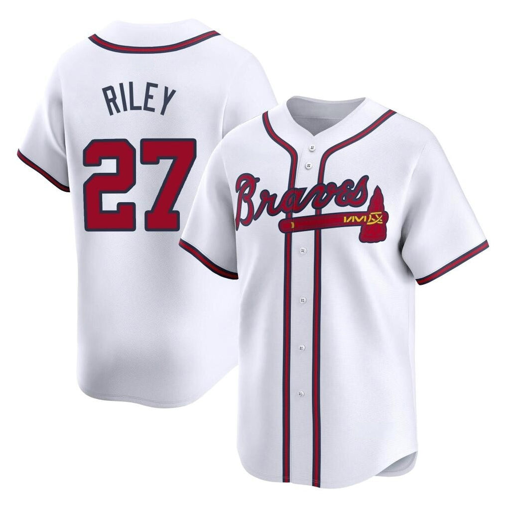 A.Braves #27 Austin Riley Player White Limited Home Game Edoa Stitched Jerseys