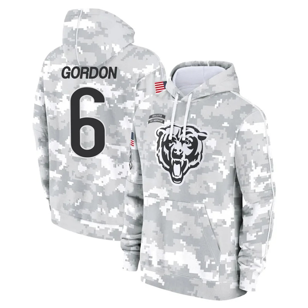 C.Bears #6 Kyler Gordon Player Arctic Camo Salute to Service Pullover Hoodies Limited Edoa Stitched Jerseys