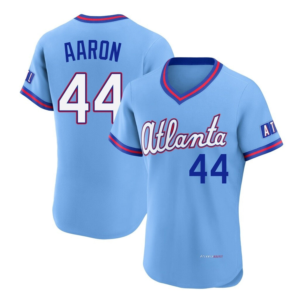 A.Braves #44 Hank Aaron Player Powder Blue 2026 City Connect T-shirt Limited Elite Home Game Edoa Stitched Jerseys