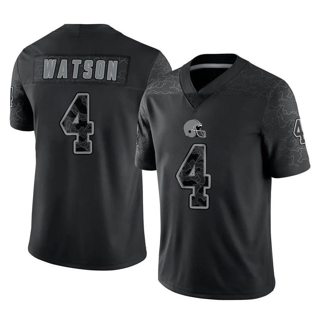 C.Browns #4 Deshaun Watson Player Black Reflective Home Game Edoa Stitched Jerseys