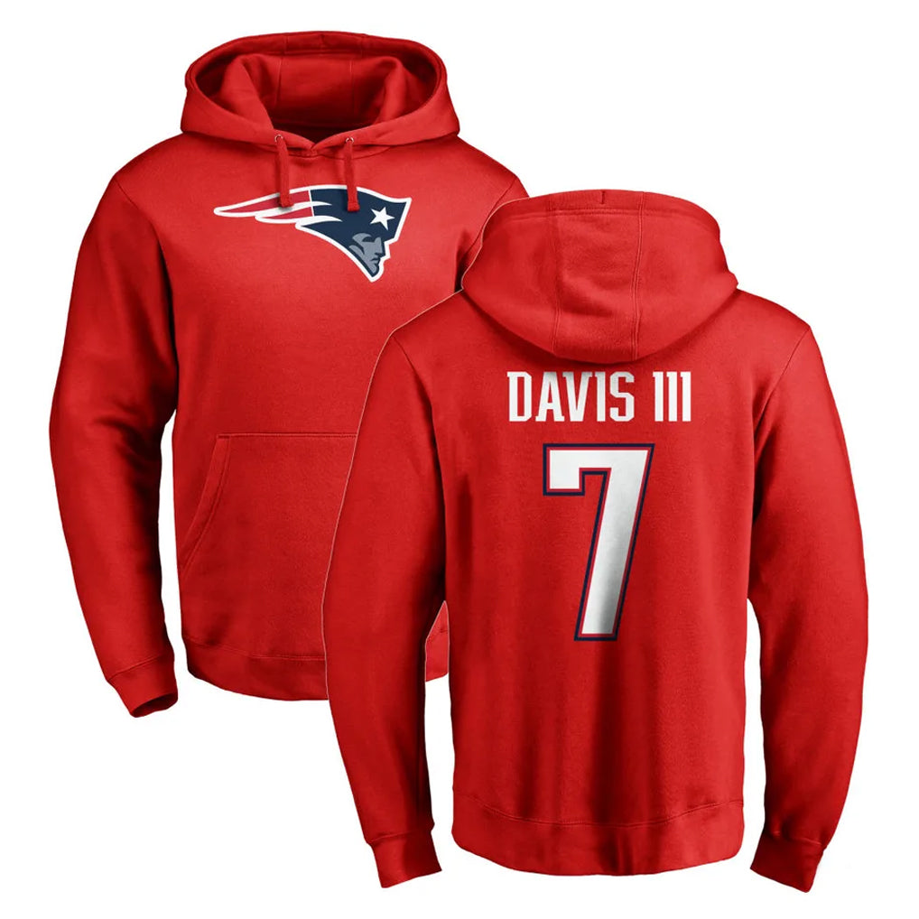NE.Patriots #7 Carlton Davis III Player Red LOGO Pullover Hoodies Home Game Edoa Stitched Jerseys
