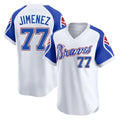 A.Braves #77 Joe Jimenez Player White Throwback Cooperstown Collection T-shirt Game Edoa Stitched Jerseys