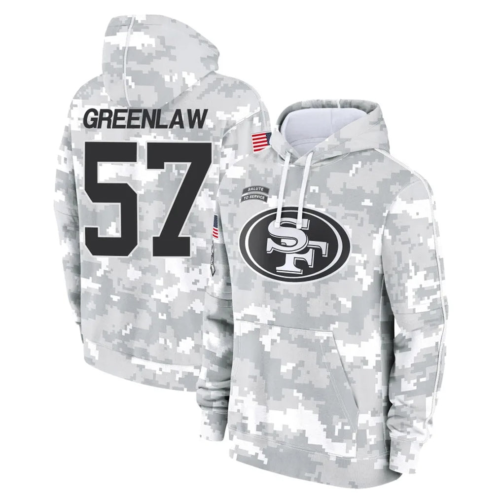 SF.49ers #57 Dre Greenlaw Player Arctic Camo Limited Salute to Service Pullover Hoodies Game Edoa Stitched Jerseys