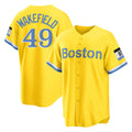 B.Red Sox #49 Tim Wakefield Player Yellow Home Game Edoa Stitched Jerseys