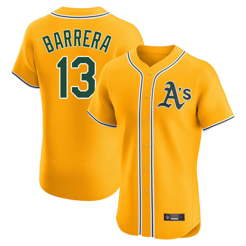 Athletics #13 Luis Barrera Player Gold Limited Elite Home Game Edoa Stitched Jerseys