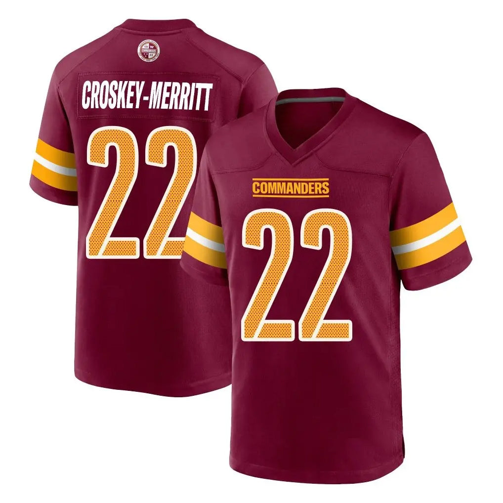 W.Commanders #22 Jacory Croskey-Merritt Player Burgundy Home Game Edoa Stitched Jerseys