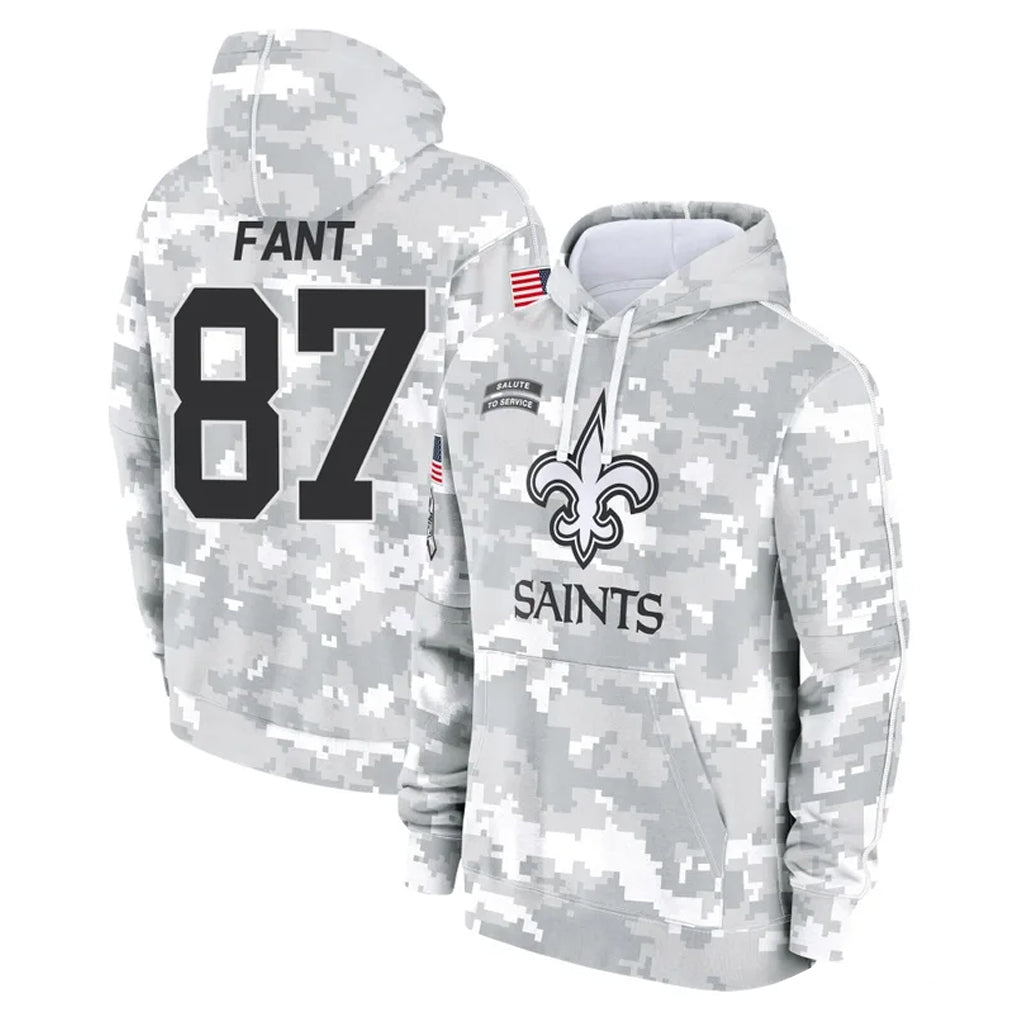 NO.Saints #87 Noah Fant Player Arctic Camo Salute to Service Pullover Hoodies Limited Game Edoa Stitched Jerseys