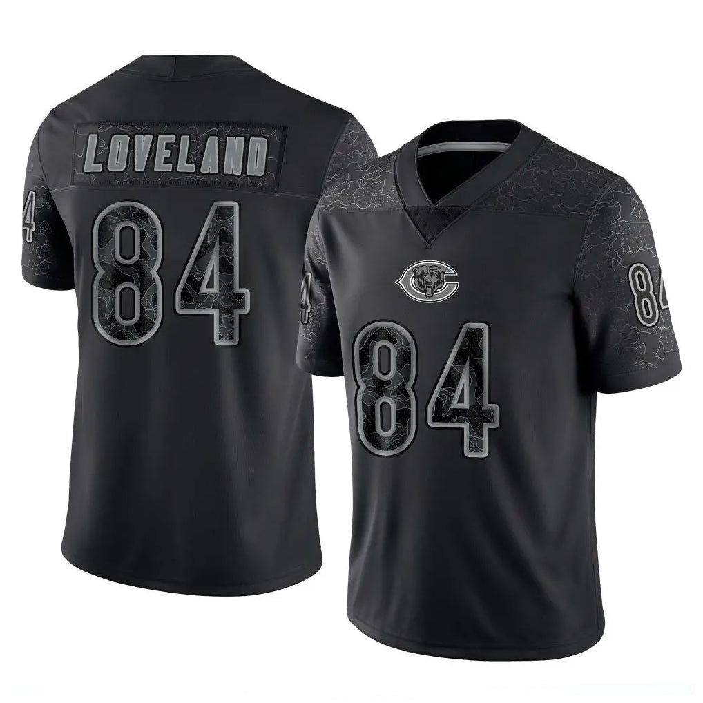 C.Bears #84 Colston Loveland Player Black REFLECTIVE Limited Game Edoa Stitched Jerseys
