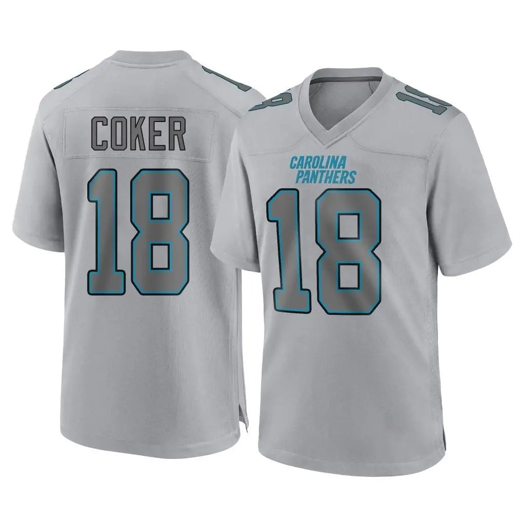 C.Panthers #18 Jalen Coker Player Gray Atmosphere Fashion Game Edoa Stitched Jerseys