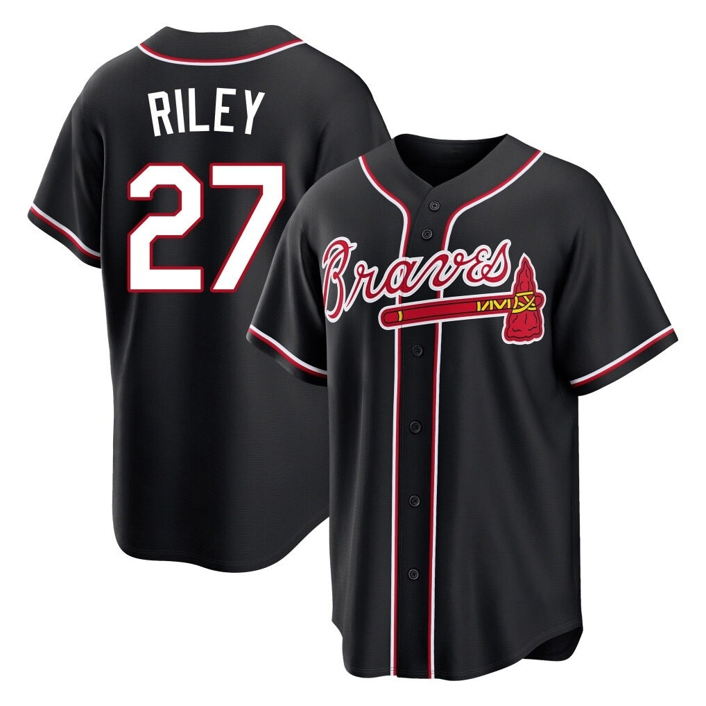 A.Braves #27 Austin Riley Player Black Fashion Out Game Edoa Stitched Jerseys