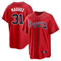 A.Braves #31 Greg Maddux Player Red Home Game Edoa Stitched Jerseys