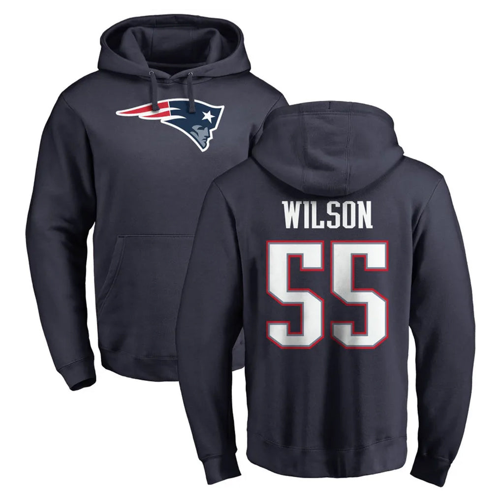 NE.Patriots #55 Jared Wilson Player Navy LOGO Pullover Hoodies Home Game Edoa Stitched Jerseys