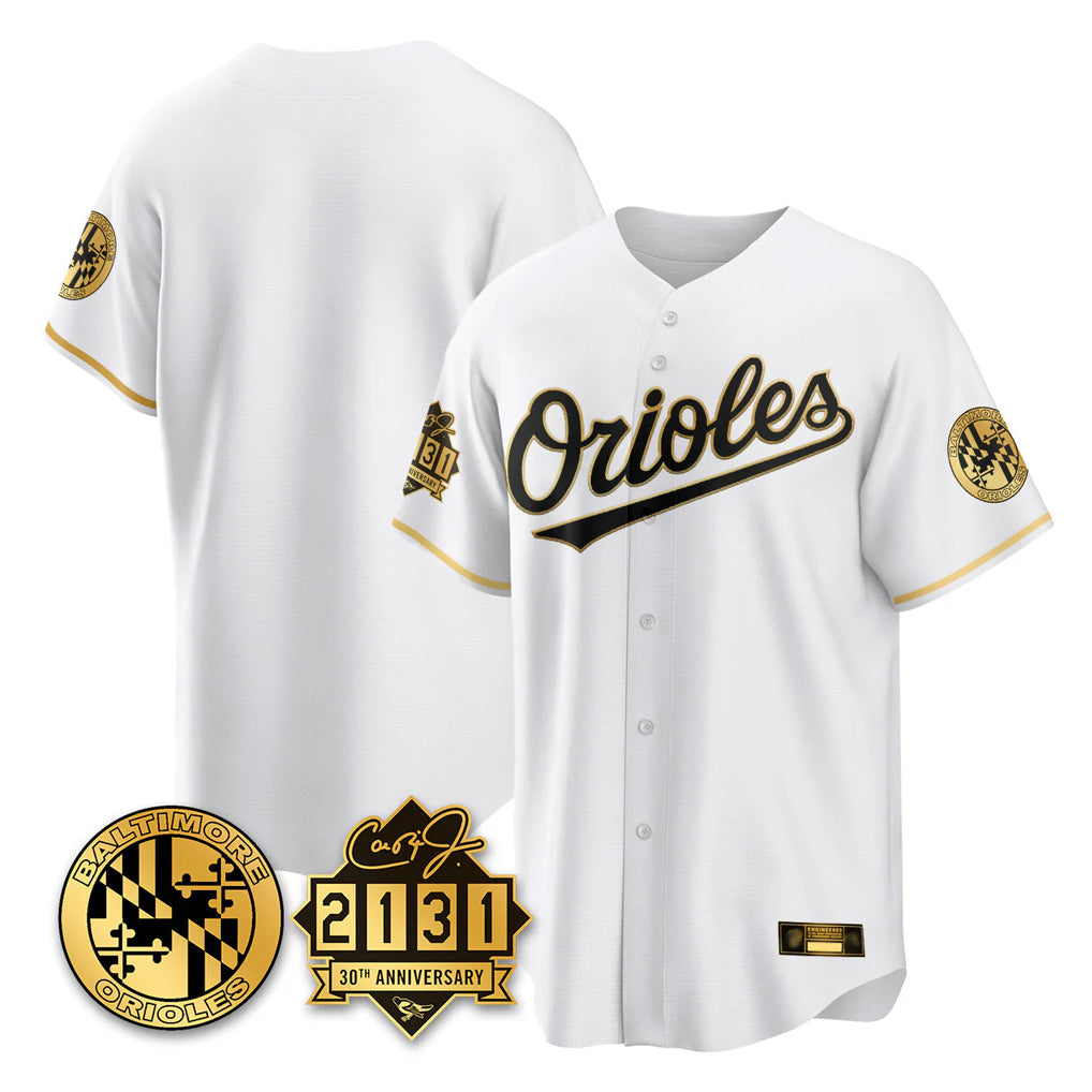 B.Orioles ## Orioles Blank Player White Gold 30th Anniversary of 2131 Home Game Edoa Stitched Jerseys