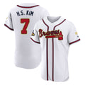 A.Braves #7 Ha-Seong Kim Player White Gold Limited Elite Home Game Edoa Stitched Jerseys