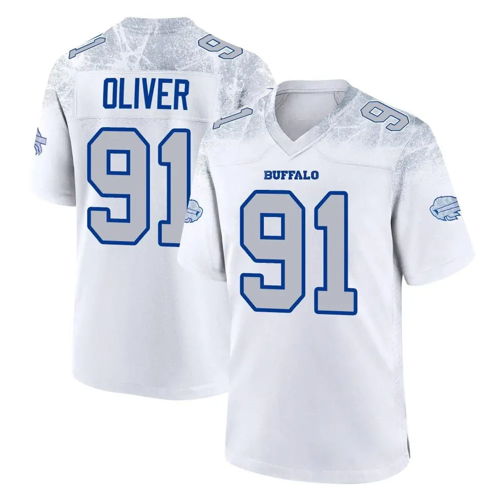 B.Bills #91 Ed Oliver Player White Rivalries Collection Game Edoa Stitched Jerseys