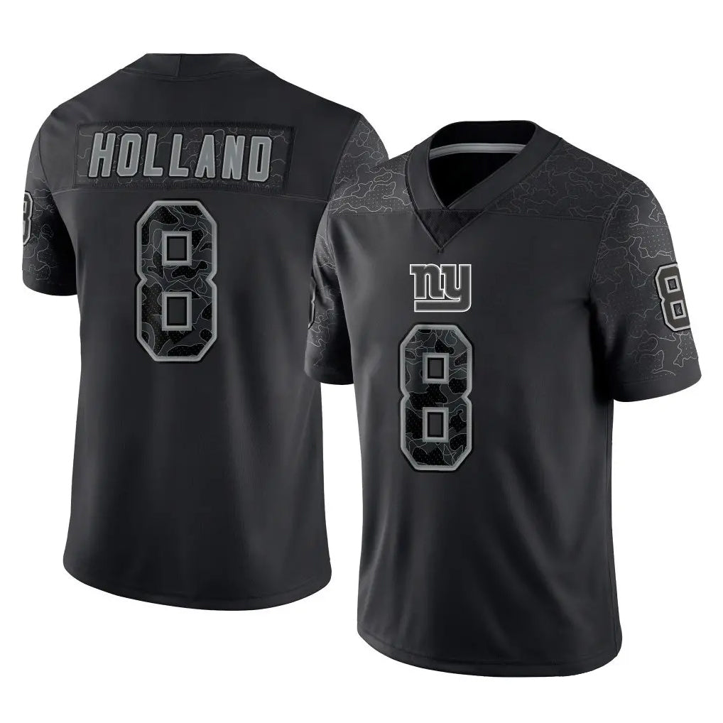 NY.Giants #8 Jevon Holland Player Black Limited Reflective Home Game Edoa Stitched Jerseys