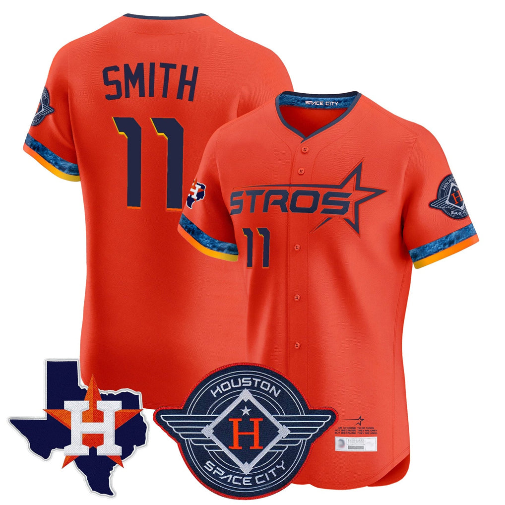 H.Astros #11 Cam Smith Player Orange City Connect Texas Patch Vapor Premier Limited Elite Home Edoa Stitched Jerseys