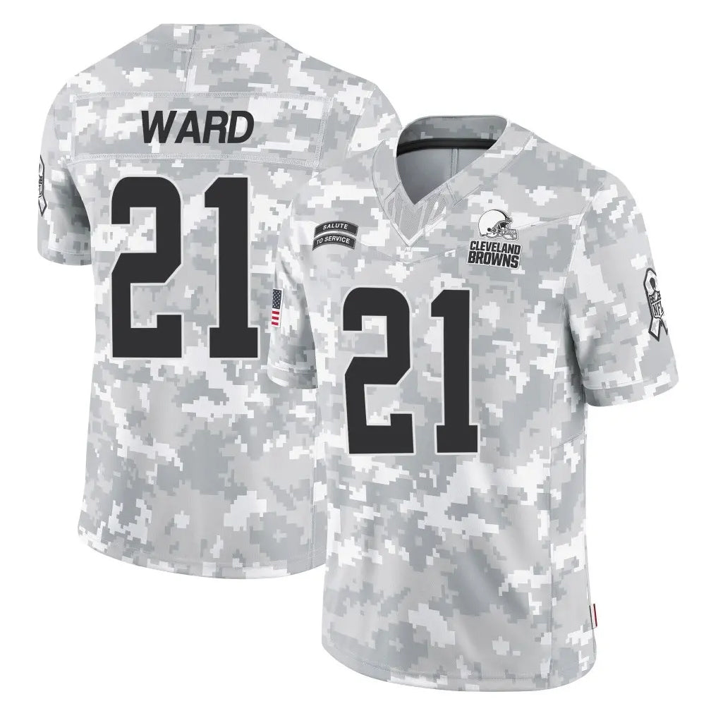 C.Browns #21 Denzel Ward Player Arctic Camo Salute to Service Limited Home Game Edoa Stitched Jerseys