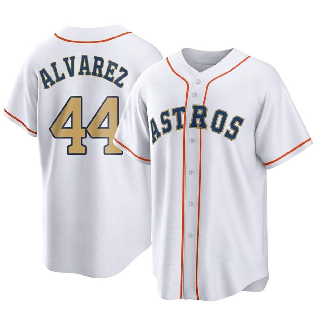 H.Astros #44 Yordan Alvarez Player Gold Collection Game Home Edoa Stitched Jerseys