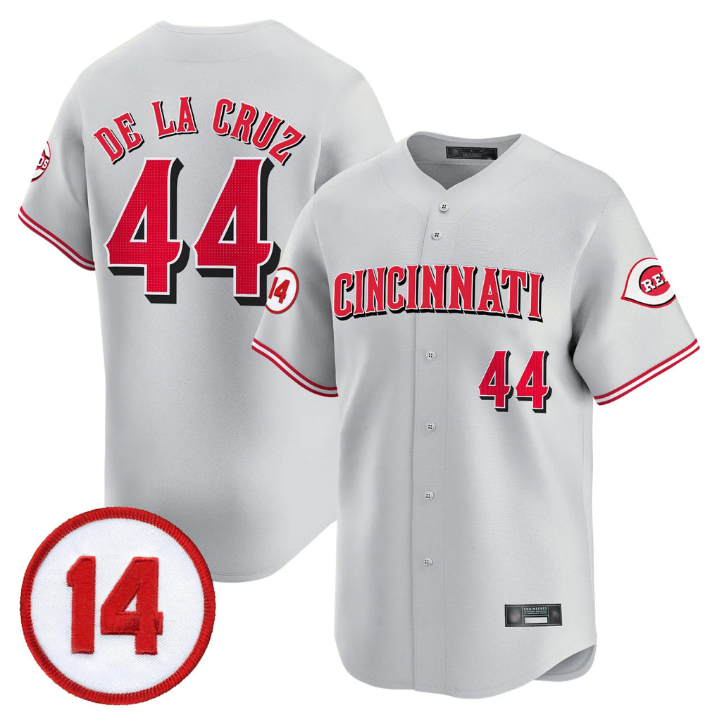 C.Reds #44 Elly De La Cruz Player Gray Vapor Premier Limited Home Edoa Stitched Jerseys