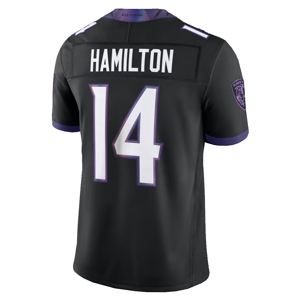 B.Ravens #14 Kyle Hamilton Player Black Limited Elite Home Game Edoa Stitched Jerseys