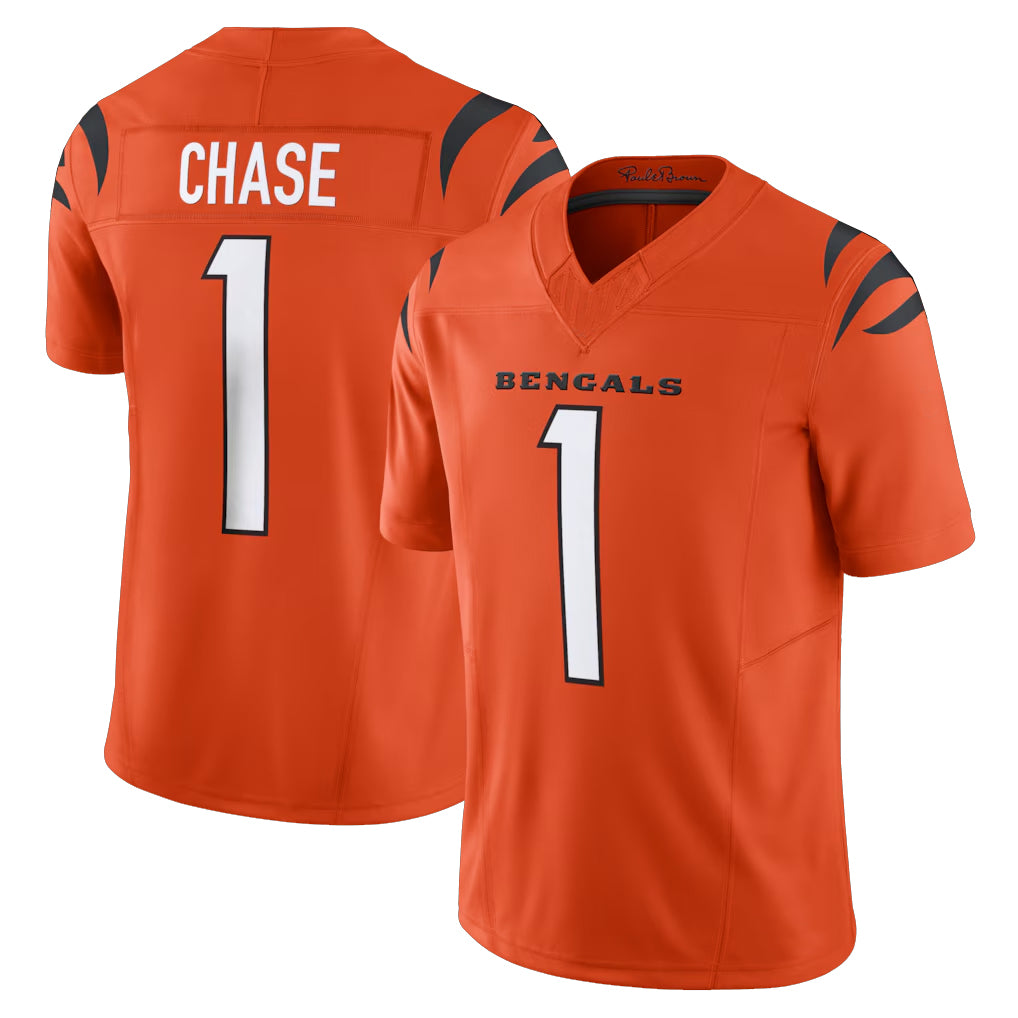 C.Bengals #1 Ja'Marr Chase Player Orange Vapor F.U.S.E. Limited Home Game Edoa Stitched Jerseys