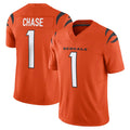 C.Bengals #1 Ja'Marr Chase Player Orange Vapor F.U.S.E. Limited Home Game Edoa Stitched Jerseys