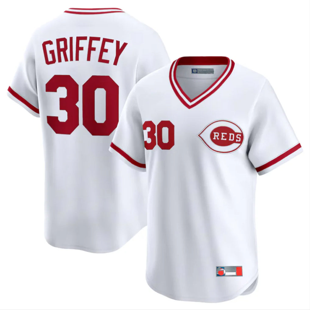 C.Reds #30 Ken Griffey Player White Cooperstown Collection Limited T-shirt Home Edoa Stitched Jerseys