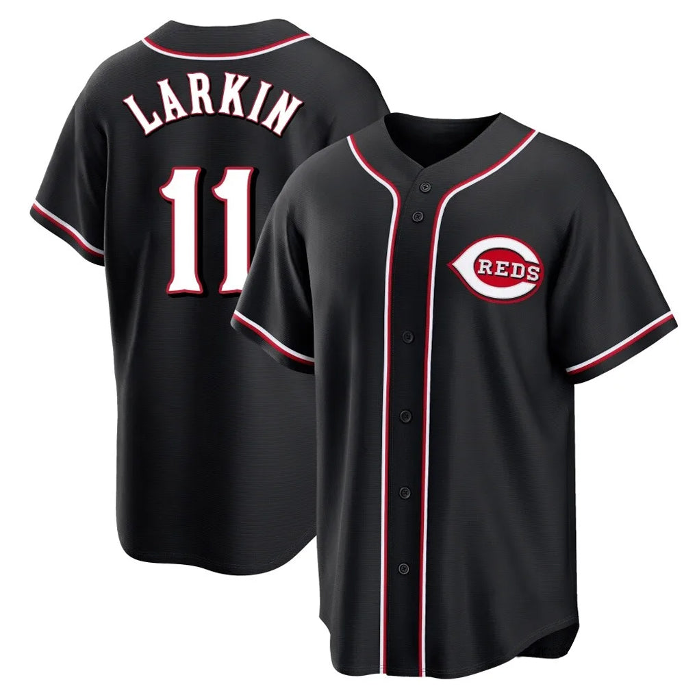 C.Reds #11 Barry Larkin Player Black Fashion Out Home Game Edoa Stitched Jerseys