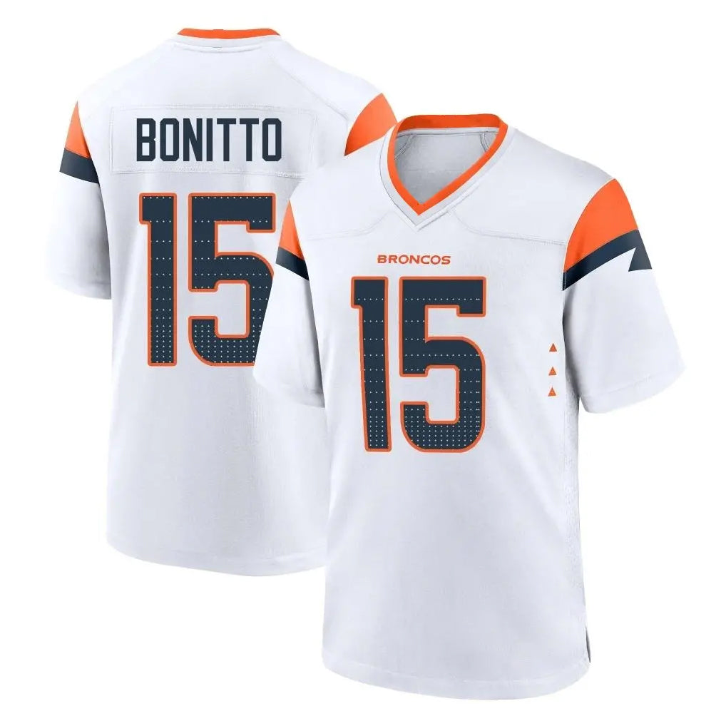 D.Broncos #15 Nik Bonitto Player White Home Game Edoa Stitched Jerseys