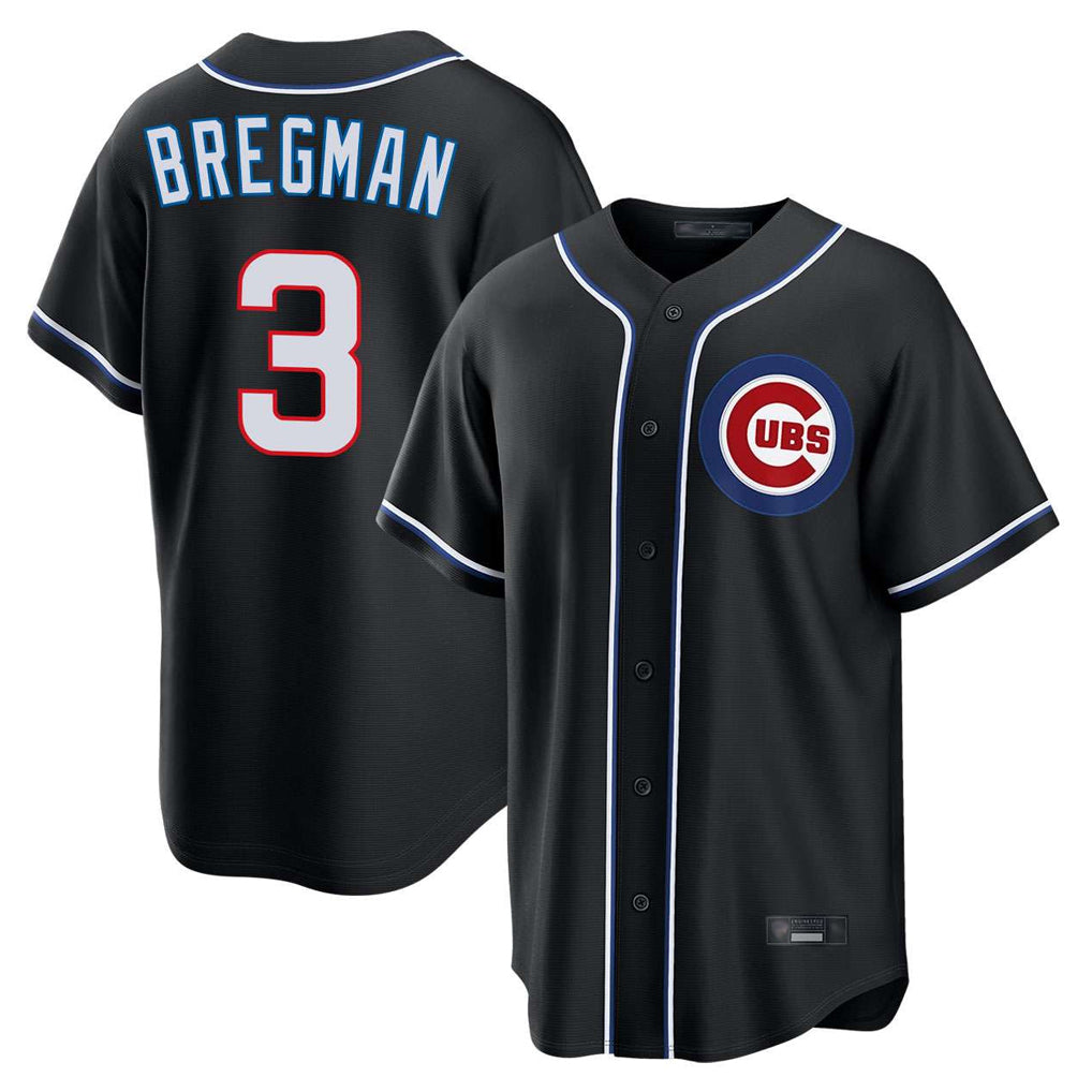 C.Cubs #3 Alex Bregman Player Black Fashion Out Game Edoa Stitched Jerseys