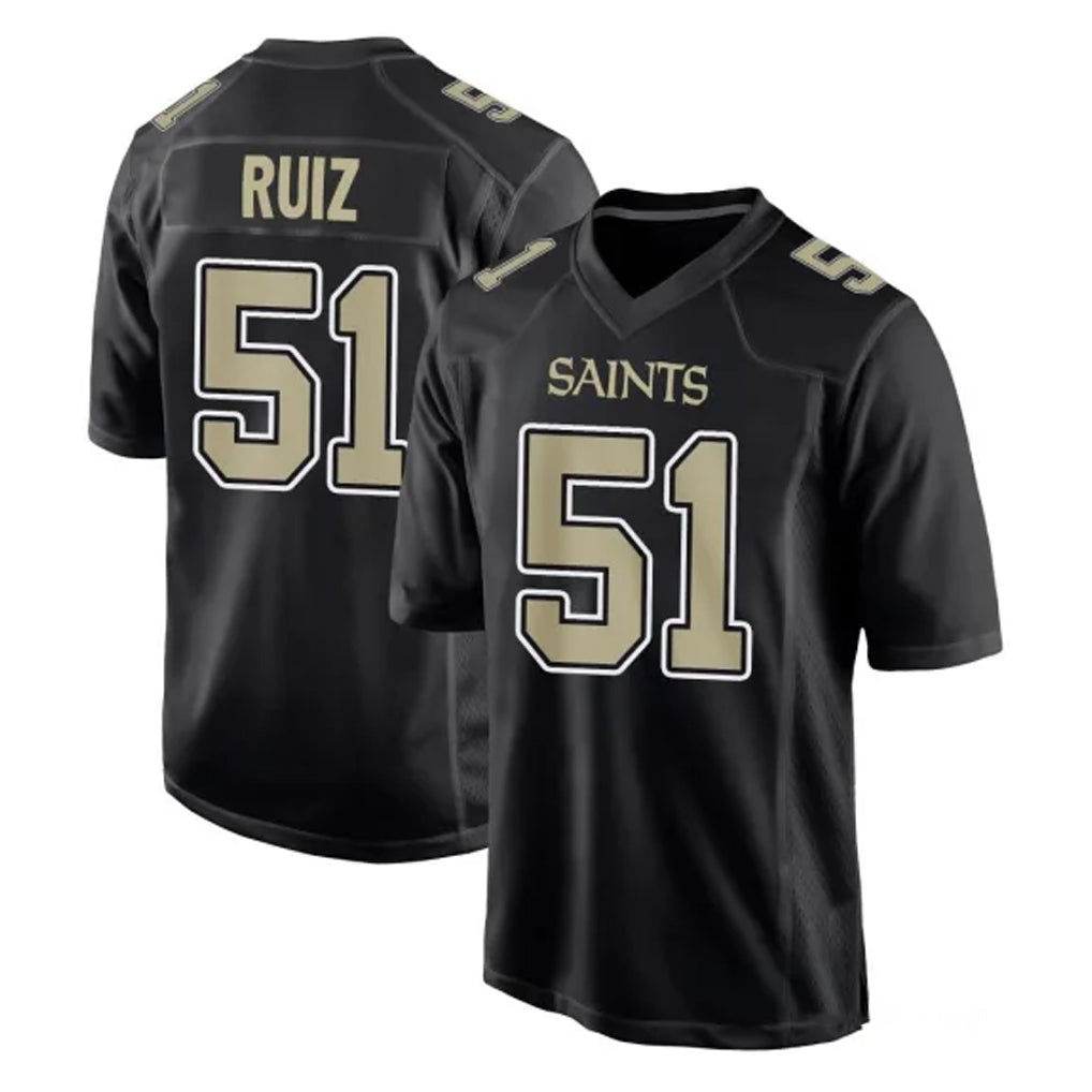 NO.Saints #51 Cesar Ruiz Player Black Carbon Fashion Home Game Edoa Stitched Jerseys
