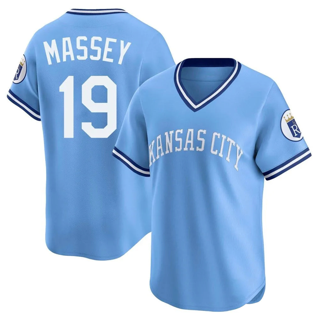 KC.Royals #19 Michael Massey Player Light Blue Limited Throwback Cooperstown Collection T-shirt Edoa Stitched Jerseys