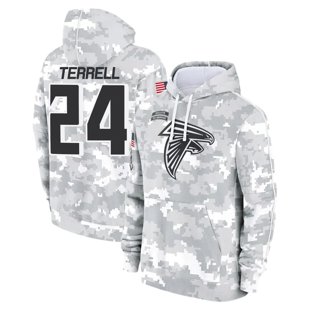 A.Falcons #24 A.J. Terrell Jr. Player Arctic Camo Salute to Service Limited Hoodie Edoa Stitched Jerseys