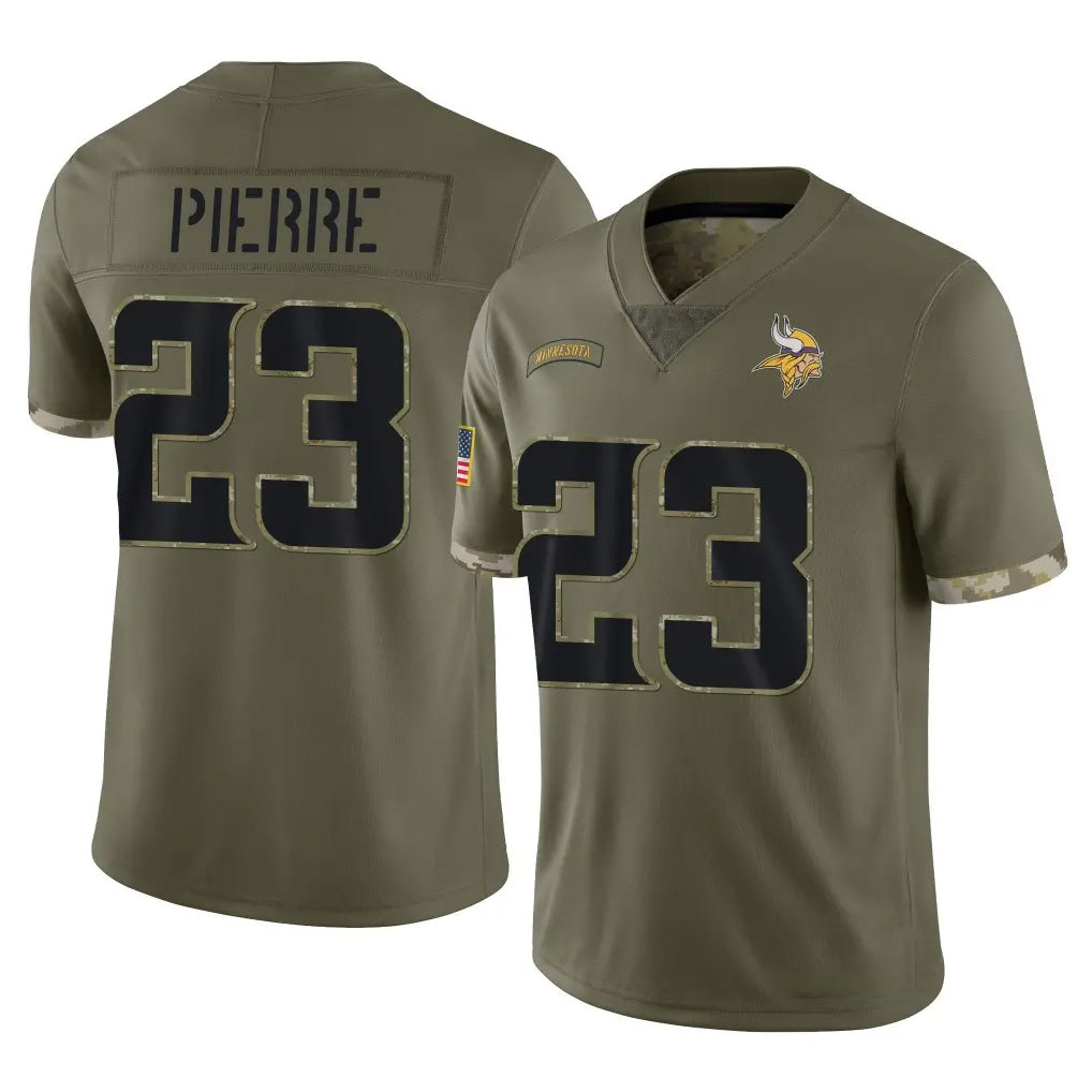 M.Vikings #23 James Pierre Player Olive Salute To Service Limited Edoa Stitched Jerseys
