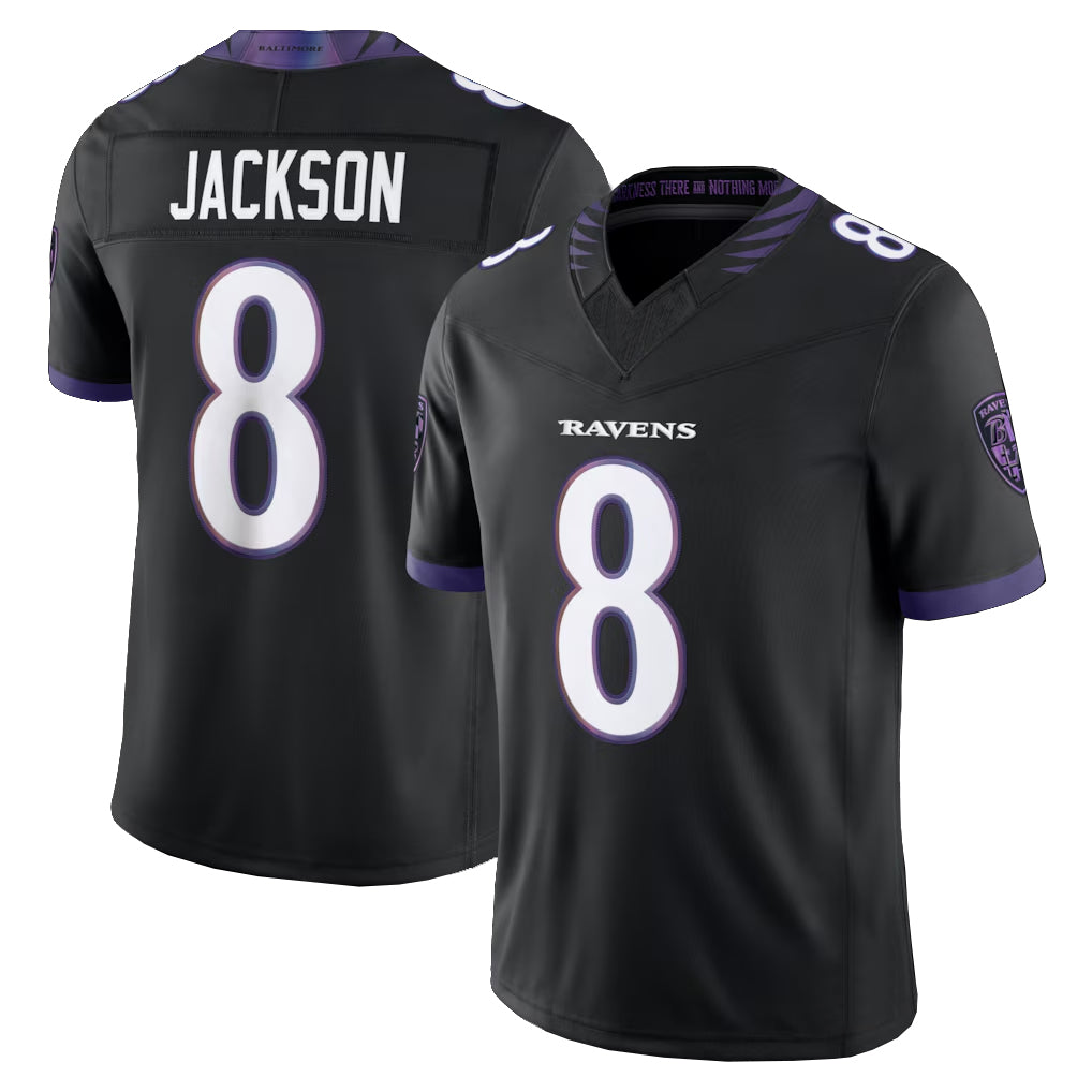 B.Ravens #8 Lamar Jackson Player Black Limited Elite Home Game Edoa Stitched Jerseys