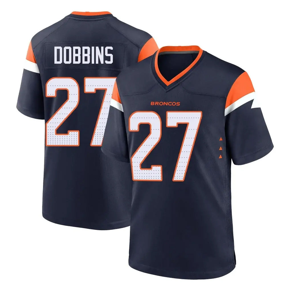 D.Broncos #27 J.K. Dobbins Player Navy Home Game Edoa Stitched Jerseys