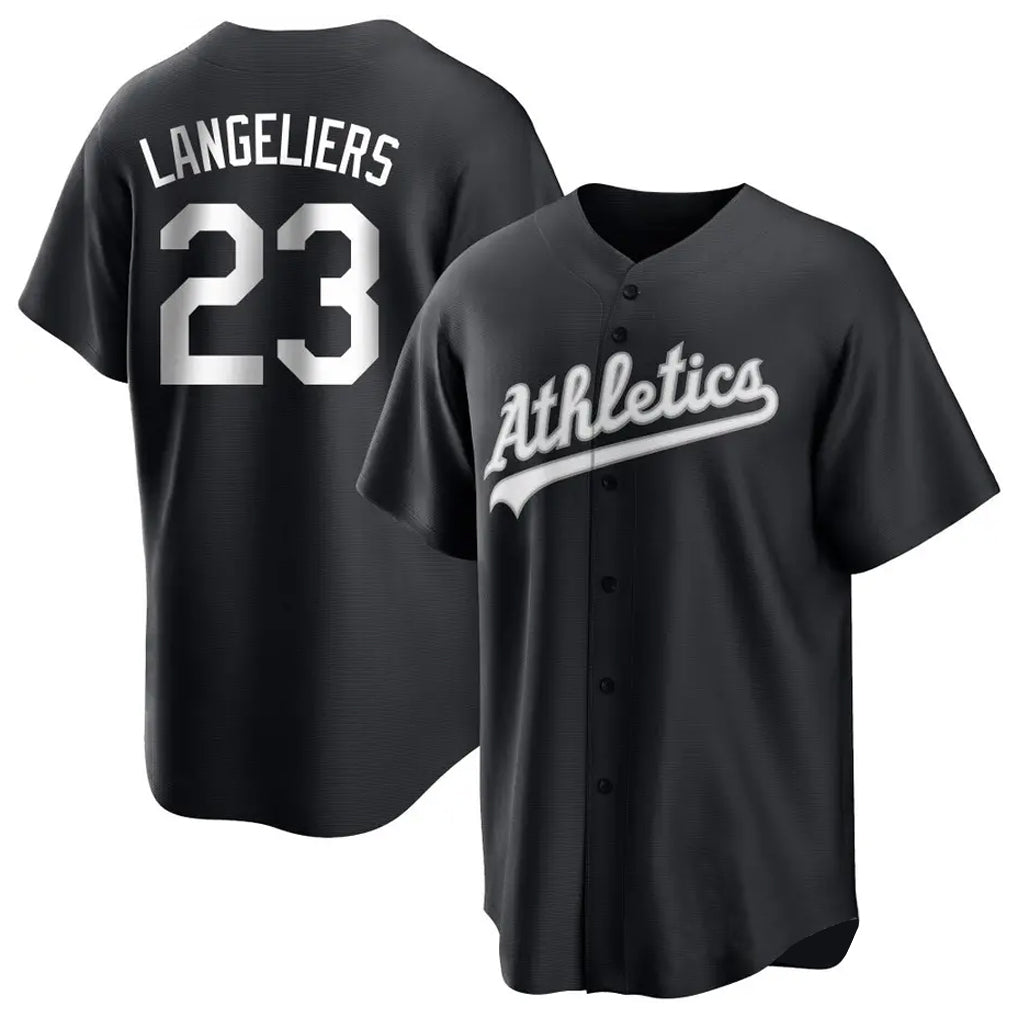 Athletics #23 Shea Langeliers Player Black Fashion Home Game Edoa Stitched Jerseys