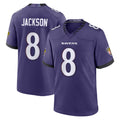B.Ravens #8 Lamar Jackson Player Purple Home Game Edoa Stitched Jerseys